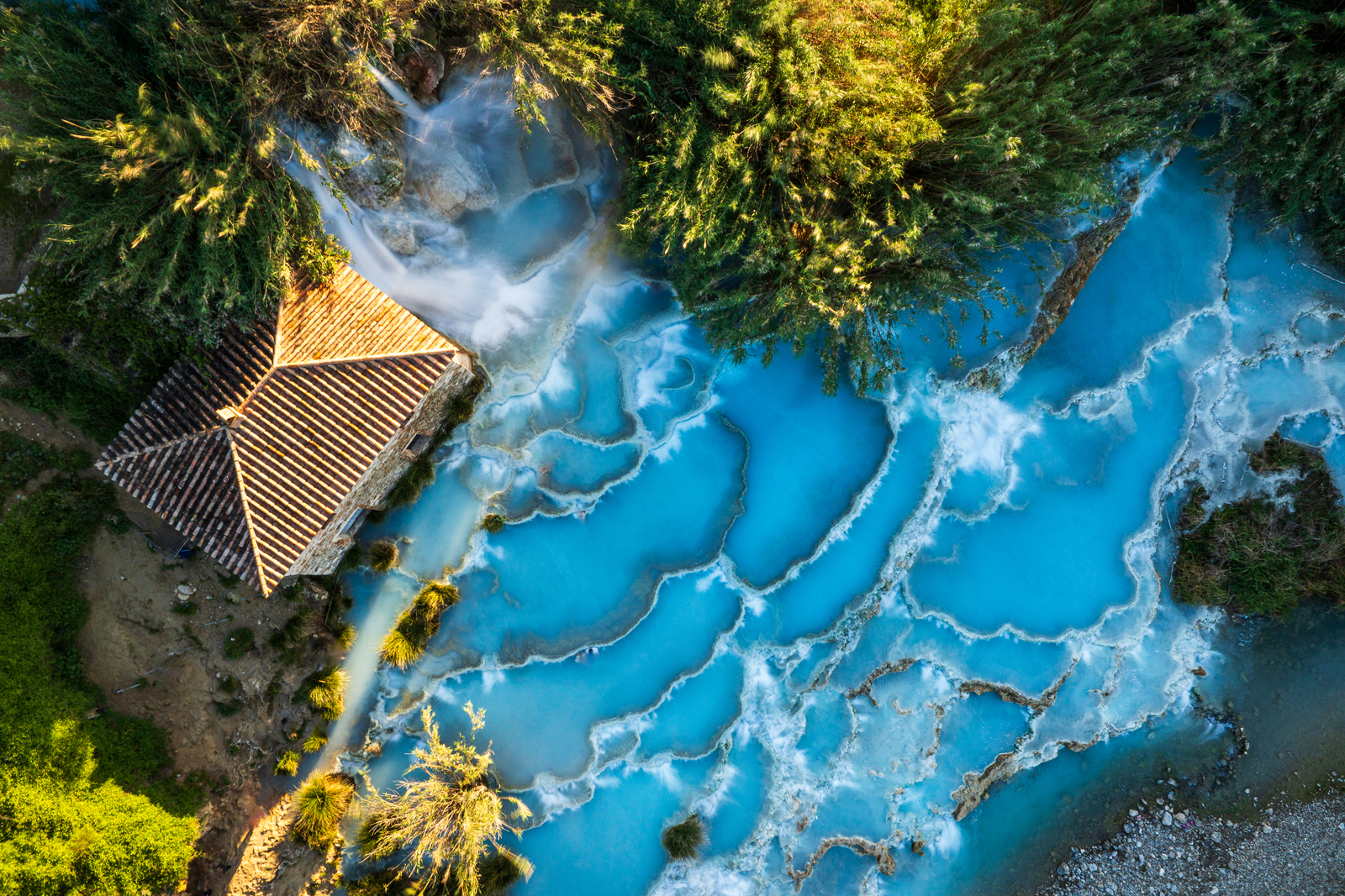Blue Pools in the First Golden Rays of Sun